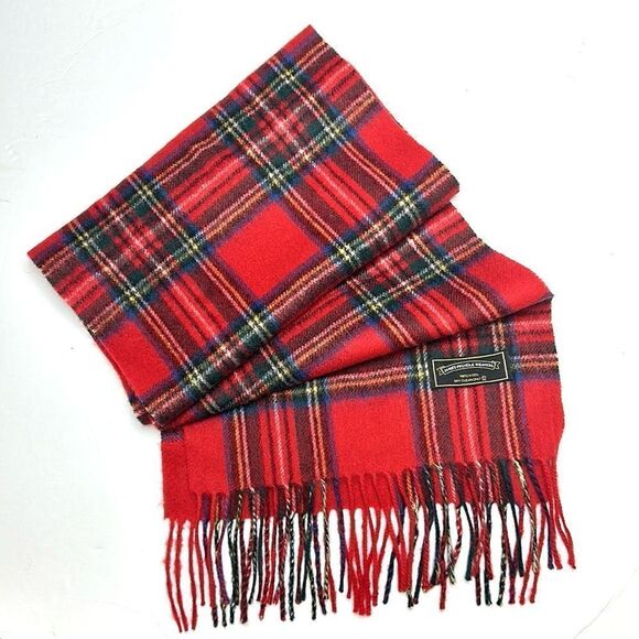 James Pringle Weavers Wool Scarf Red Tartan Men’s Women’s - Picture 3 of 9